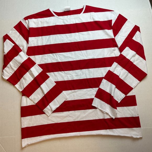 Where's Waldo Official Men's White and Red Stripe Long Sleeve Shirt Size L/XL - Picture 1 of 4